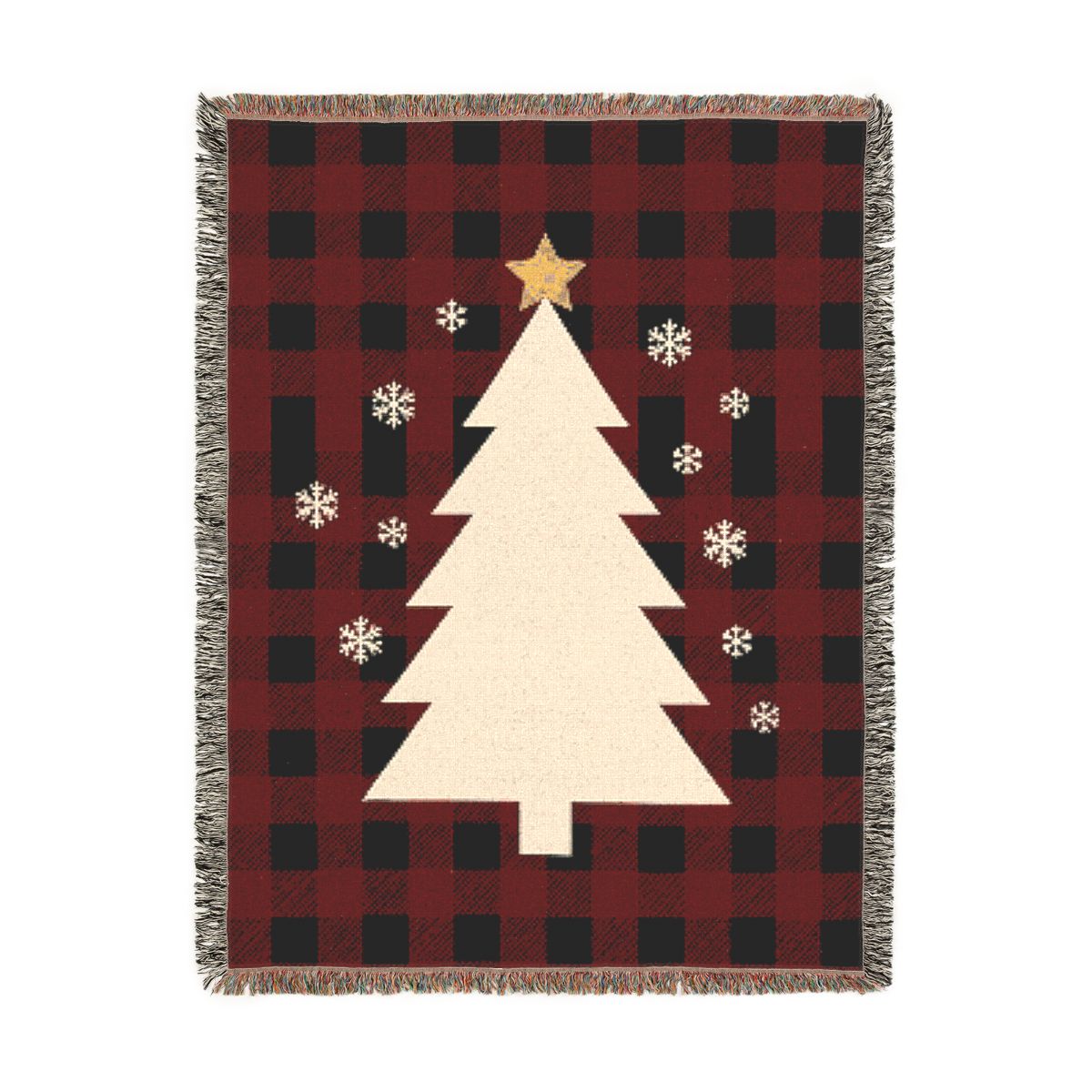Buffalo Check Christmas Woven Blanket, a 60 x 80 inch woven cotton throw blanket with fringed edges