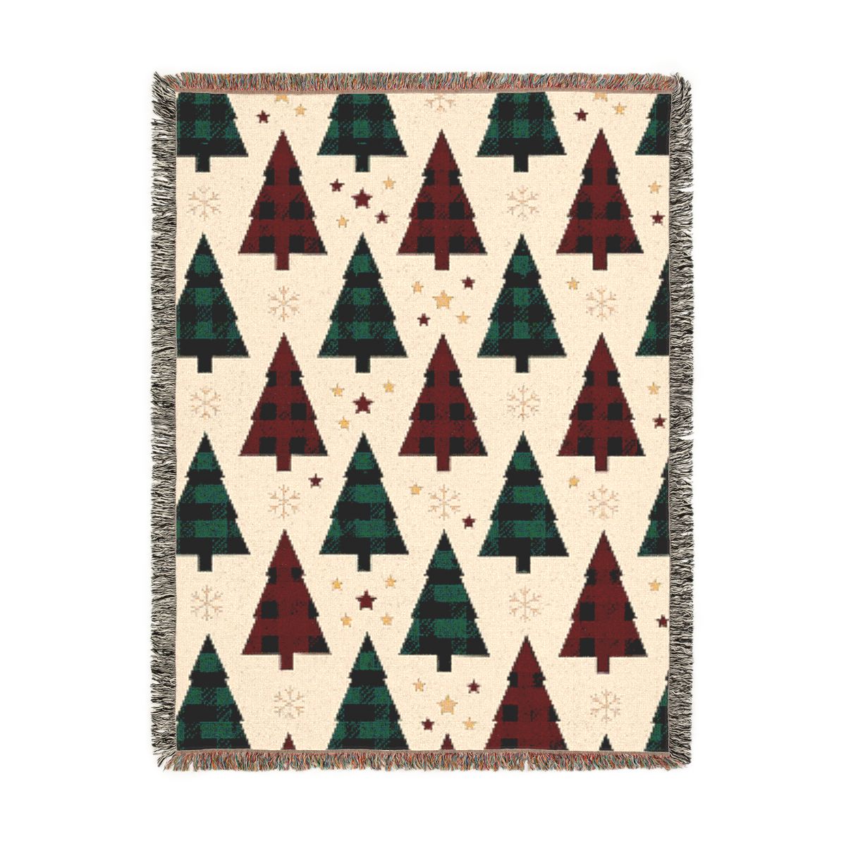 Buffalo Check Pines Woven Blanket, a 60 x 80 inch woven cotton throw blanket with fringed edges
