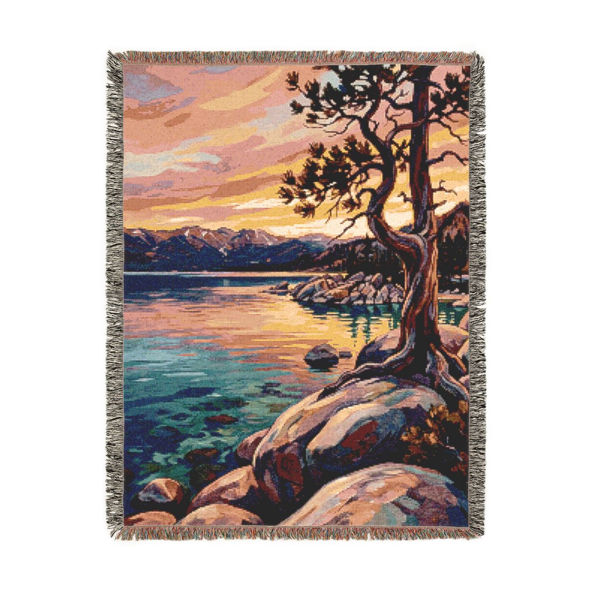 Granite Shore Woven Blanket, a 60 x 80 inch woven cotton throw blanket with fringed edges