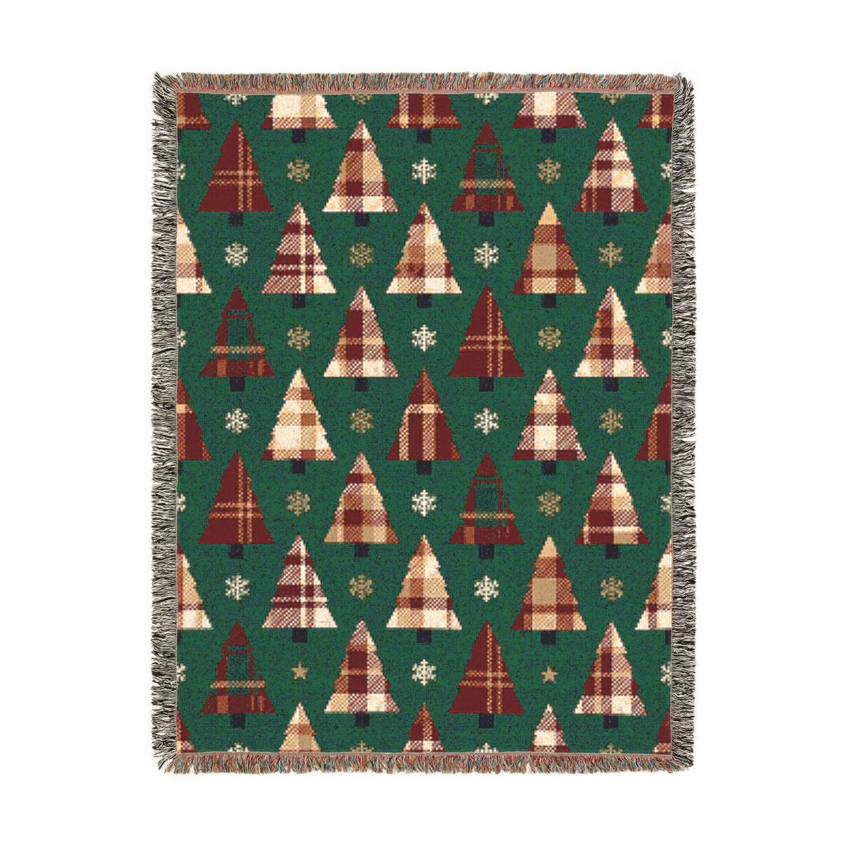 Plaid Forest Woven Blanket, a 60 x 80 inch woven cotton throw blanket with fringed edges