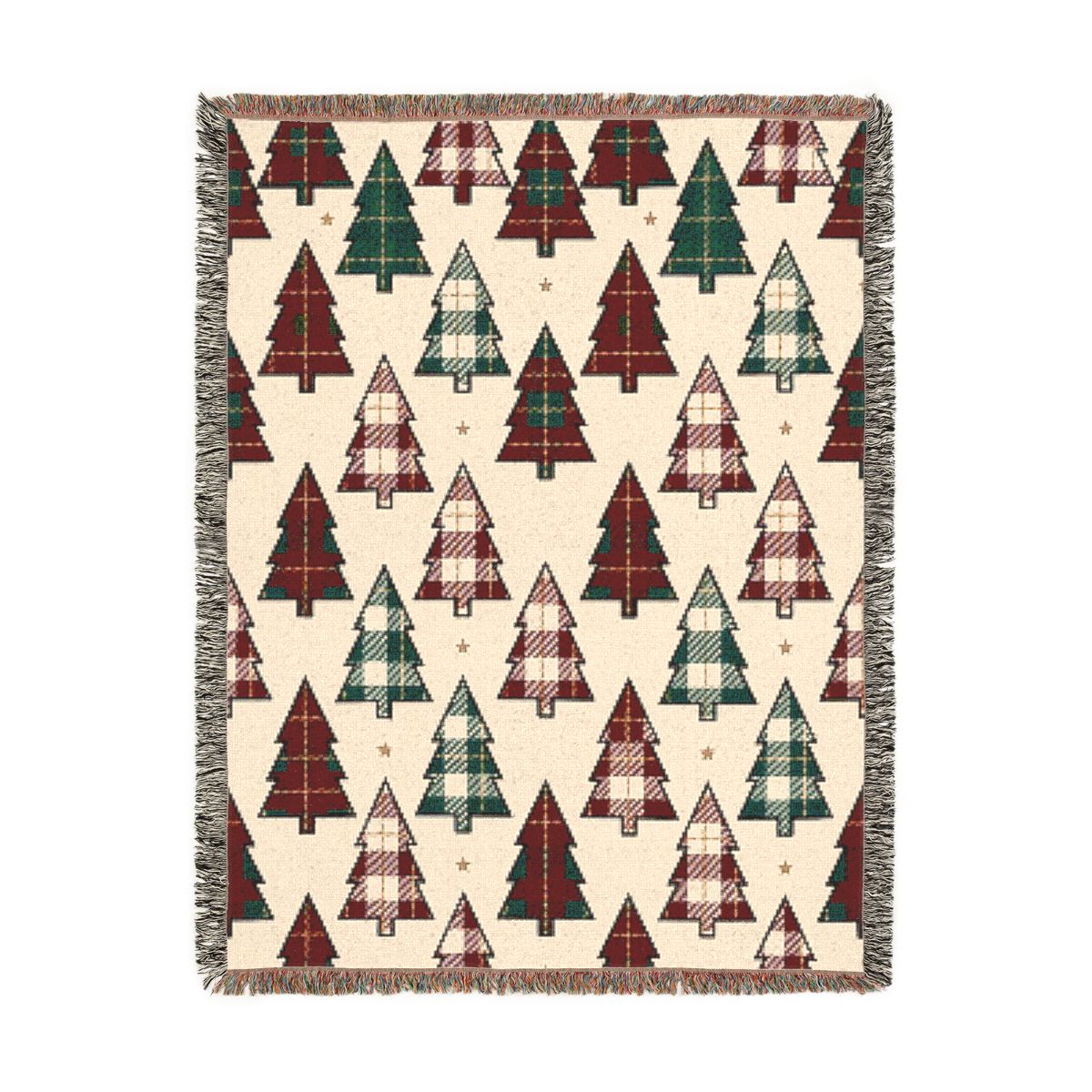 Plaid Pines Woven Blanket, a 60 x 80 inch woven cotton throw blanket with fringed edges
