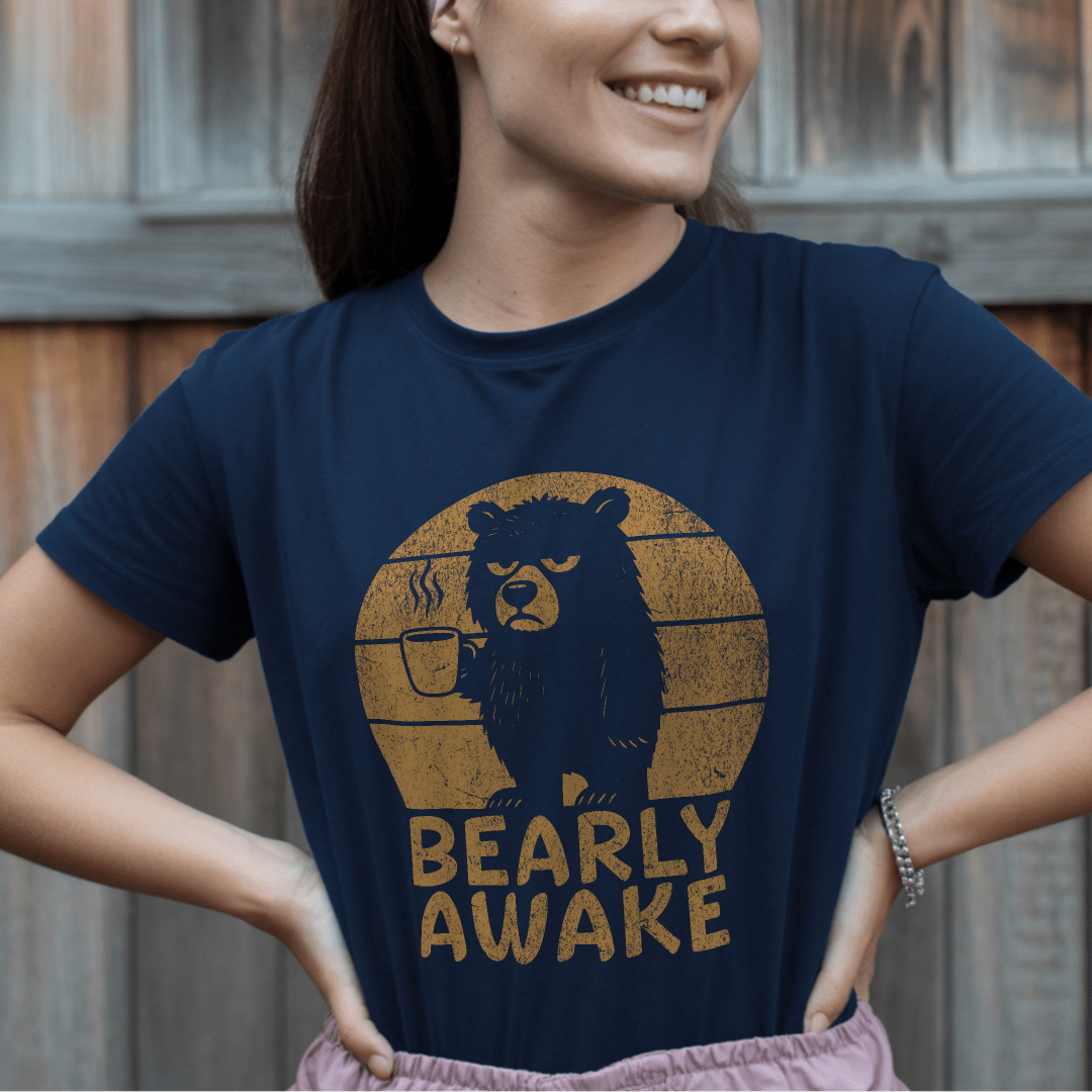 T-Shirt Navy / S Bearly Awake Retro 2 Funny T-Shirt