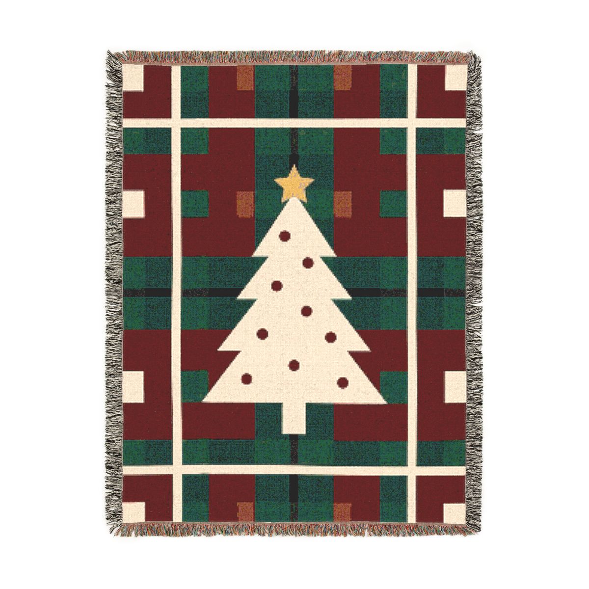 Tartan Pine Woven Blanket, a 60 x 80 inch woven cotton throw blanket with fringed edges