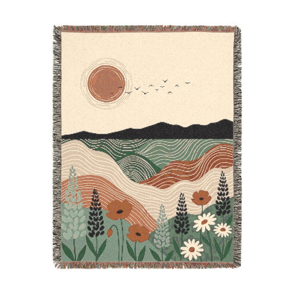 Wildflower Hills Woven Blanket, a 60 x 80 inch woven cotton throw blanket with fringed edges
